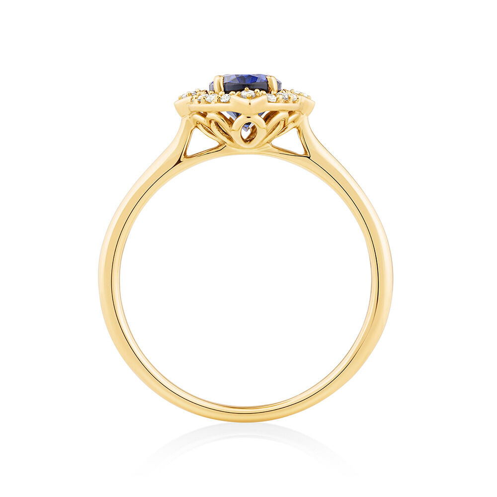Ring with Laboratory Created Sapphire Natural Diamonds in 10kt