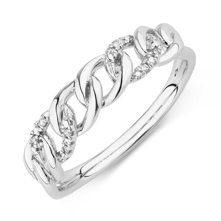 Link Ring with Diamonds in Sterling Silver