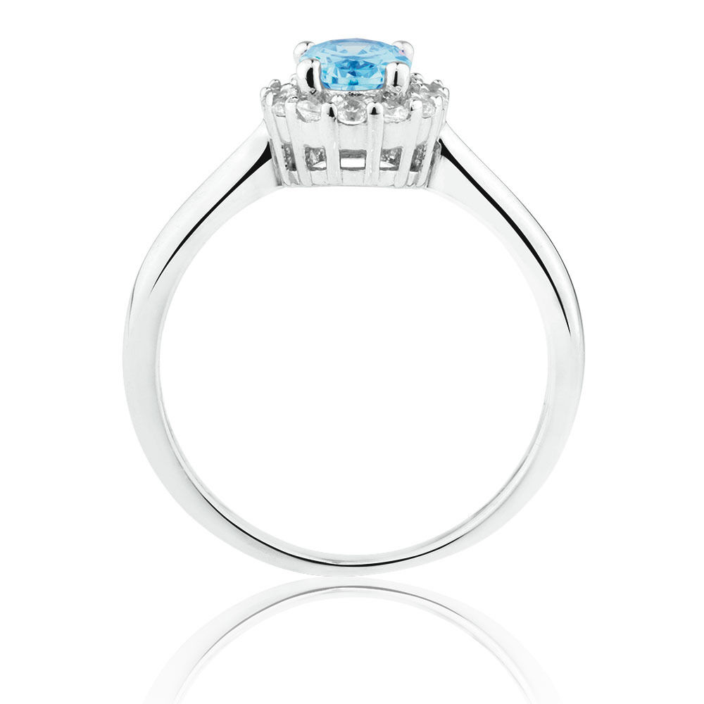 Ring with Blue & White Cubic Zirconia in Sterling Silver