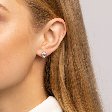 Halo Earrings with Created White Sapphire and 0.04 Carat TW of Diamonds in Sterling Silver Halo Earrings with Created White Sapphire and 0.04 Carat TW of Diamonds in Sterling Silver