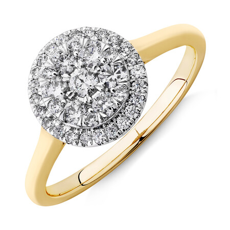 Round Cluster Halo Ring with 0.50ct TW of Diamonds in 10ct Yellow Gold