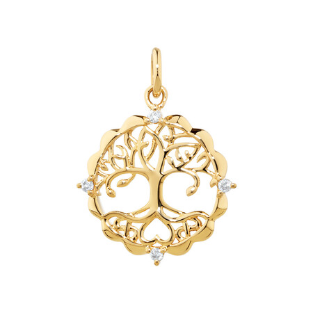 Tree of Life Motif Pendant with Diamonds in 10kt Yellow Gold