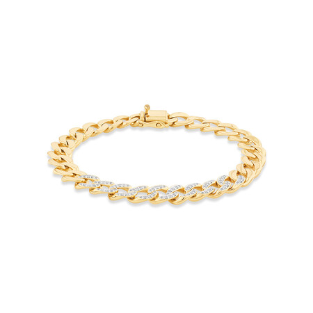 Cuban Link Bracelet with 0.75 Carat TW of Diamonds in 10ct Yellow Gold