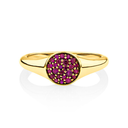 Pave Ring with Created Ruby in 10ct Yellow Gold Pave Ring with Created Ruby in 10ct Yellow Gold