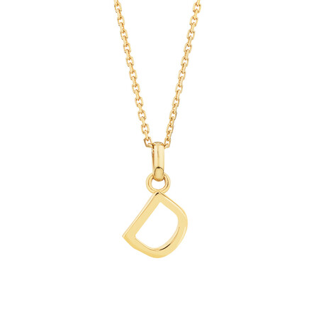 "D" Initial Pendant with Chain in 10kt Yellow Gold
