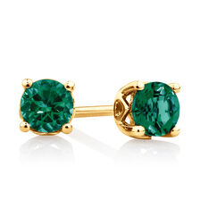 4mm Stud Earrings with Created Emerald in 10kt Yellow Gold
