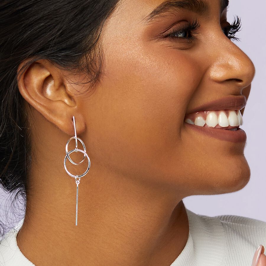 Silver circle drop earrings clearance