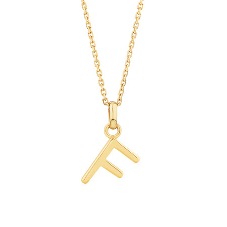 "F" Initial Pendant with Chain in 10kt Yellow Gold