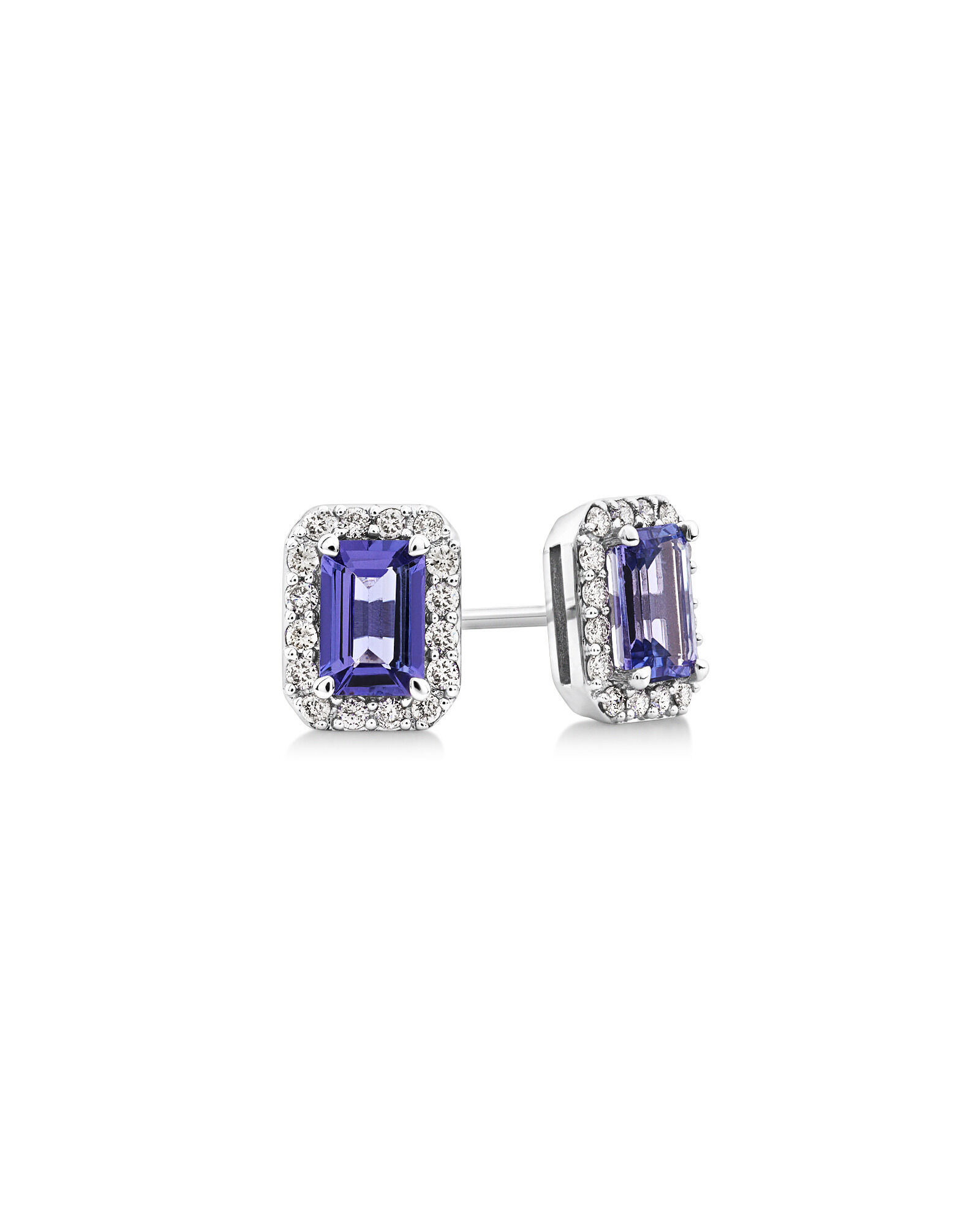 Halo Stud Earrings with Tanzanite 0.25 Carat TW of Diamonds in