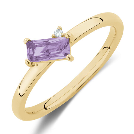 Stacker Ring with Diamond & Amethyst in 10ct Yellow Gold