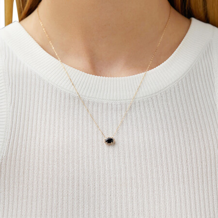 Halo Necklace with Sapphire & Diamonds in 10kt Yellow Gold Halo Necklace with Sapphire & Diamonds in 10kt Yellow Gold