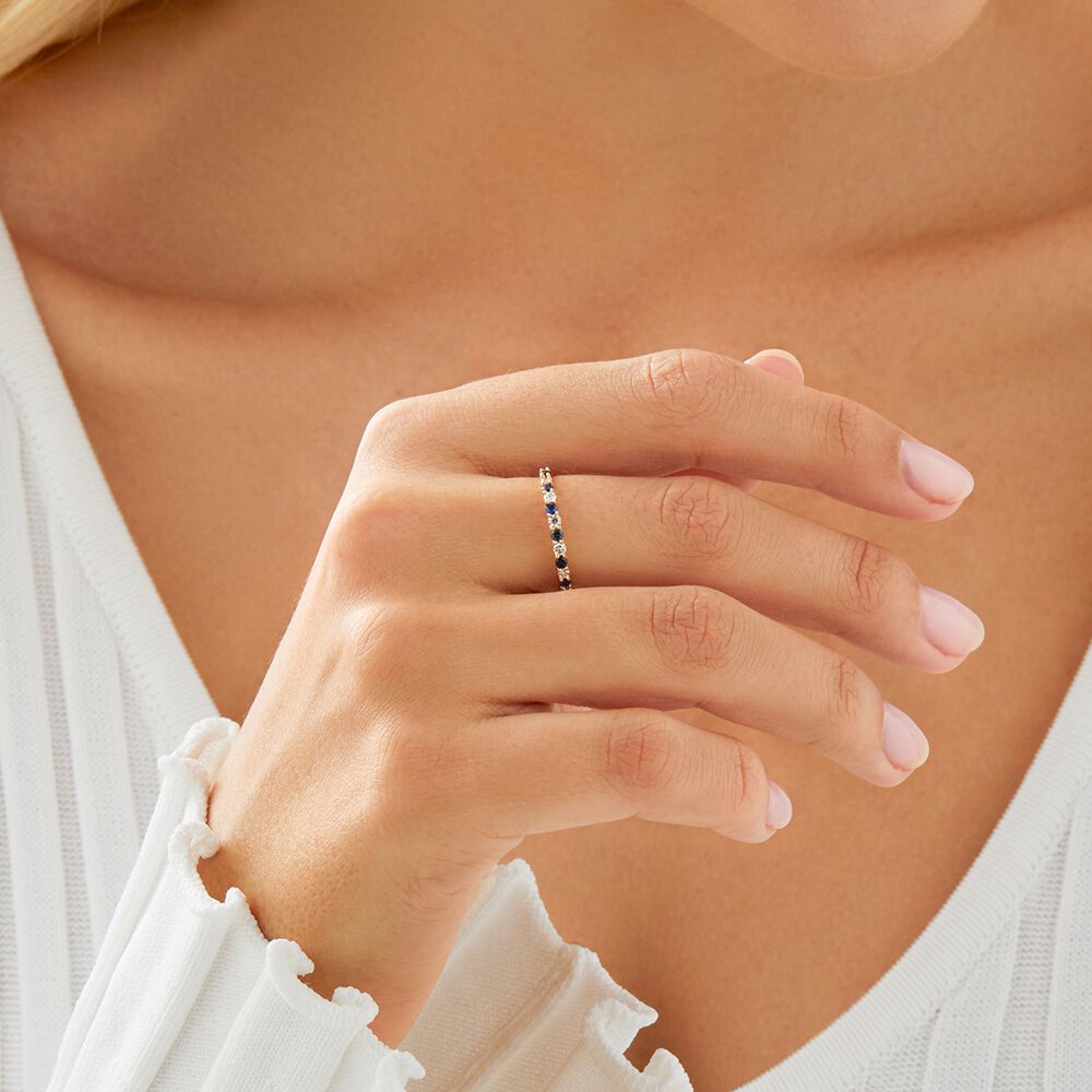 Ring with Blue Sapphire & 0.15 Carat TW of Diamonds in 10ct Yellow Gold