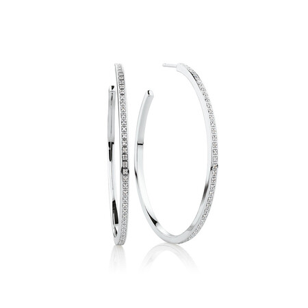 Large Hoop Earrings With 0.20 TW of Diamonds In Sterling Silver Large Hoop Earrings With 0.20 TW of Diamonds In Sterling Silver