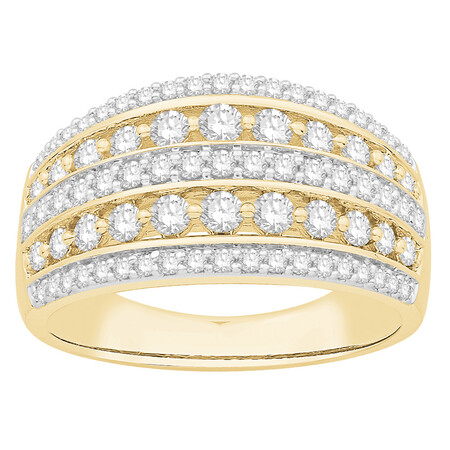 Five Row Ring with 1.00 Carat TW of Diamonds in 10ct Yellow Gold Five Row Ring with 1.00 Carat TW of Diamonds in 10ct Yellow Gold