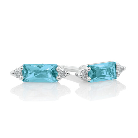 Earrings with Diamonds & Blue Topaz in Sterling Silver Earrings with Diamonds & Blue Topaz in Sterling Silver