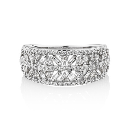 Multi Row Ring with 0.75 Carat TW of Diamonds in 10ct White Gold