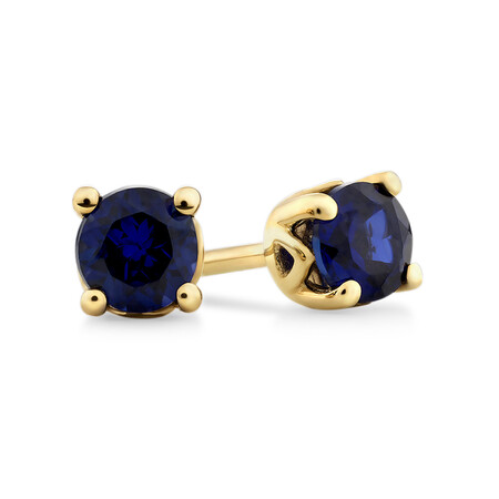 Stud Earrings with Laboratory Created Sapphire in 10kt Yellow Gold