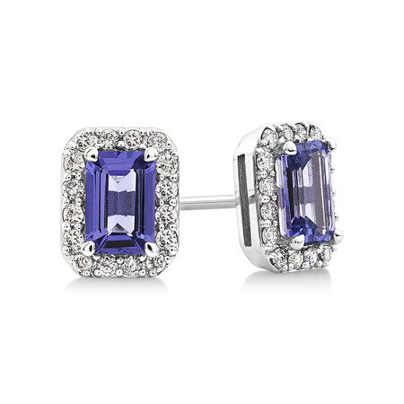 Earrings with Tanzanite & 0.25 Carat TW of Diamonds in 14kt White Gold