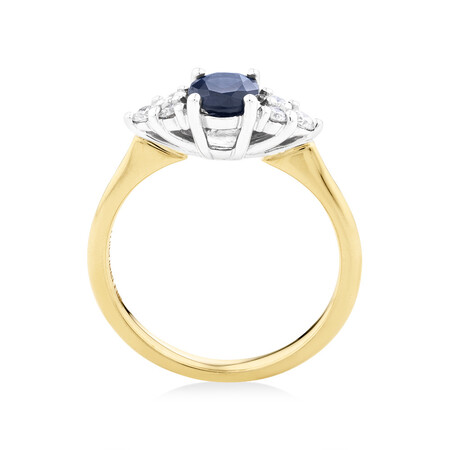 Ring with Diamonds & Blue Sapphire In 10kt Yellow & White Gold Ring with Diamonds & Blue Sapphire In 10kt Yellow & White Gold