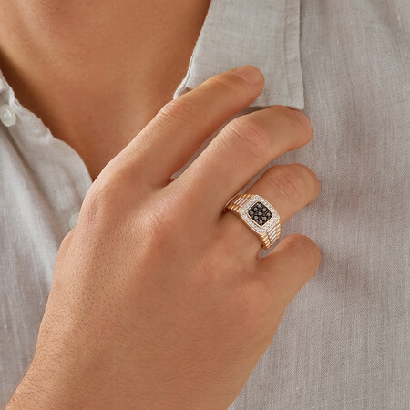 Men's Ring with 3/4 Carat TW of White & Enhanced Black Diamonds in 10kt Yellow & White Gold Men's Ring with 3/4 Carat TW of White & Enhanced Black Diamonds in 10kt Yellow & White Gold