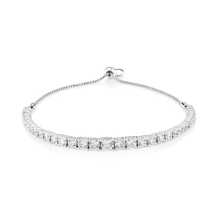 19cm (7.5") Bolo Bracelet with Cubic Zirconia in Sterling Silver