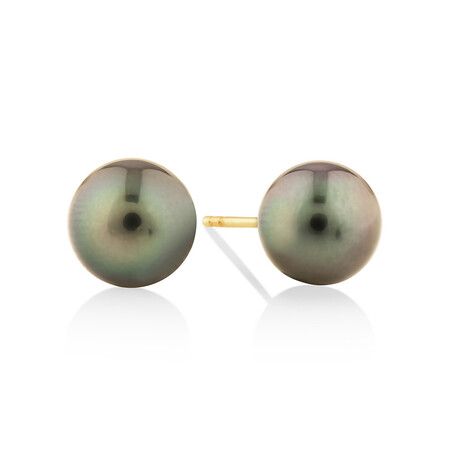 Stud Earrings with 9mm Cultured Tahitian Pearls In 10kt Yellow Gold