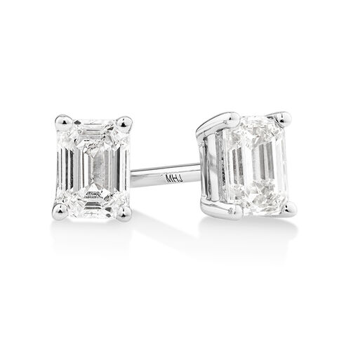 0.50 Carat TW Emerald Cut Diamond Solitaire Stud Earrings in 18kt White Gold