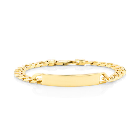 23cm (9.5") Flat Curb ID Bracelet In 10ct Yellow Gold