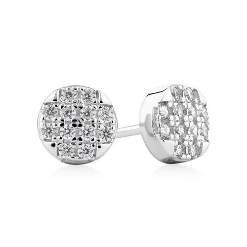 Round Stud Earrings with Luxe Cubic Zirconia in Sterling Silver