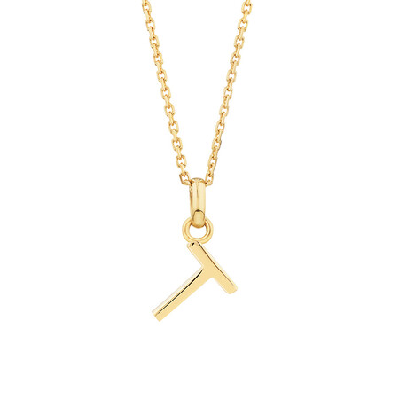 "T" Initial Pendant with Chain in 10kt Yellow Gold