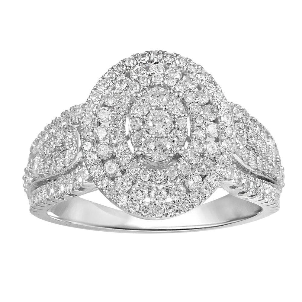 Oval Ring with 1.00 Carat TW of Diamonds in 10ct White Gold