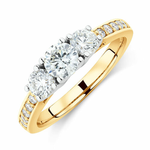 Three Stone Engagement Ring with 1 Carat TW of Diamonds in 14kt Yellow/White Gold