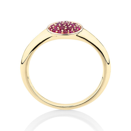 Pave Ring with Created Ruby in 10ct Yellow Gold Pave Ring with Created Ruby in 10ct Yellow Gold