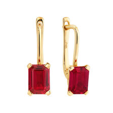 Emerald Cut Drop Earrings with Laboratory Created Ruby in 10kt Yellow Gold