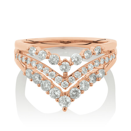 Three Row Chevron Ring with 0.75 Carat TW of Diamonds in 10ct Rose Gold Three Row Chevron Ring with 0.75 Carat TW of Diamonds in 10ct Rose Gold