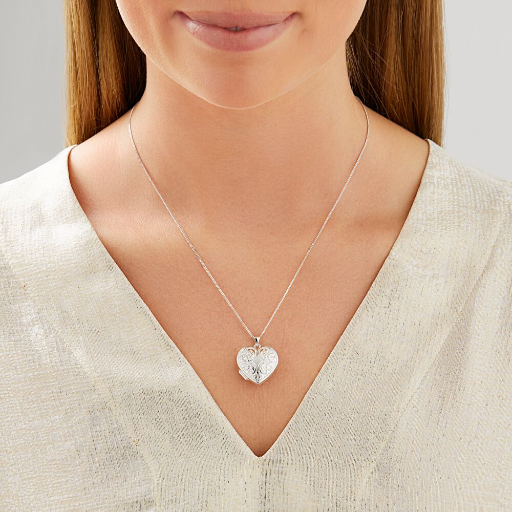 Patterned Heart Locket in Sterling Silver