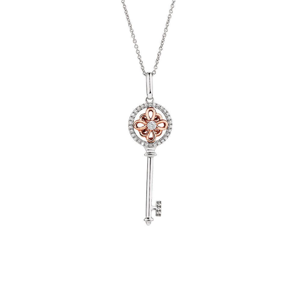 Key Pendant with Diamonds in 10ct Rose 