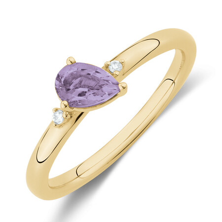 Stacker Ring with Diamonds & Amethyst in 10ct Yellow Gold Stacker Ring with Diamonds & Amethyst in 10ct Yellow Gold