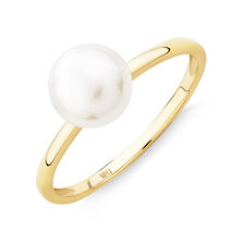Ring with 7mm Cultured Freshwater Pearl in 10kt Yellow Gold