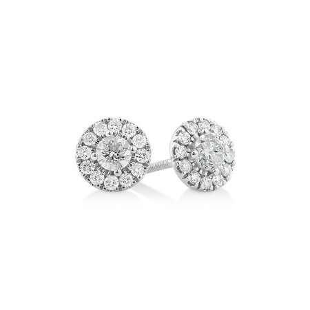 Dainty Halo Earrings with 0.50 Carat TW of Diamonds in 14kt White Gold
