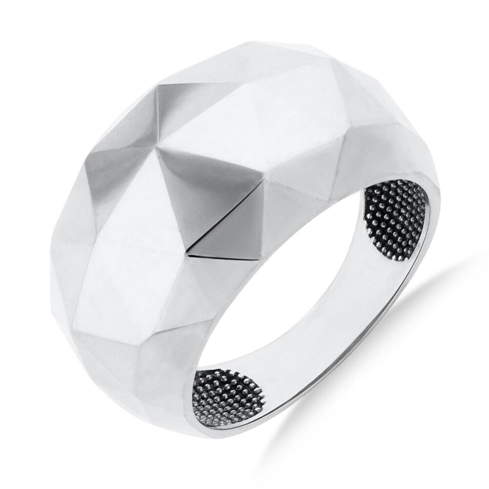 Triangle Faceted Dome Ring in 10ct White Gold