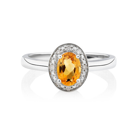 Halo Ring with Citrine & Diamonds in Sterling Silver Halo Ring with Citrine & Diamonds in Sterling Silver