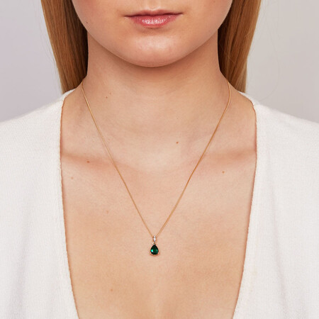 Pendant with Created Emerald & Diamonds in 10ct Yellow & White Gold Pendant with Created Emerald & Diamonds in 10ct Yellow & White Gold