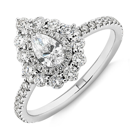 Sir Michael Hill Designer Vintage Floral Engagement Ring with 0.92 Carat TW of Diamonds in 18ct White Gold