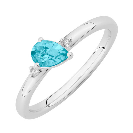 Stacker Ring with Diamonds & Blue Topaz in Sterling Silver Stacker Ring with Diamonds & Blue Topaz in Sterling Silver