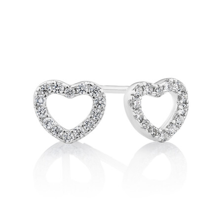 Heart Stud Earrings with Cubic Zirconia in Sterling Silver Heart Stud Earrings with Cubic Zirconia in Sterling Silver