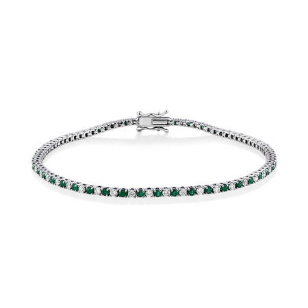 Tennis Bracelet with Natural Emerald and 1 Carat TW of Diamonds in 10kt White Gold