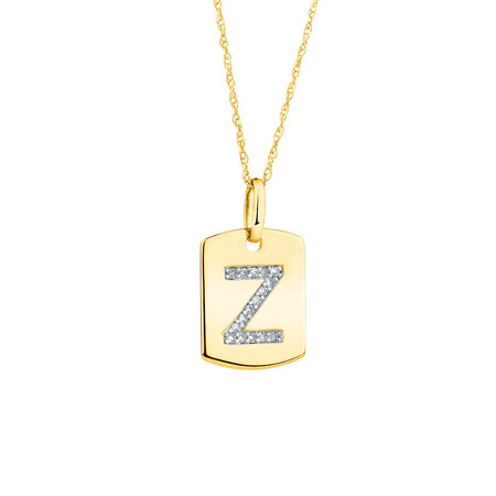 "Z" Initial Rectangular Pendant With Diamonds In 10ct Yellow Gold "Z" Initial Rectangular Pendant With Diamonds In 10ct Yellow Gold