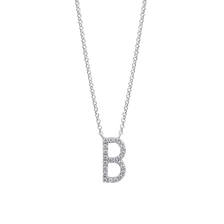 "B" Initial necklace with 0.10 Carat TW of Diamonds in 10kt White Gold
