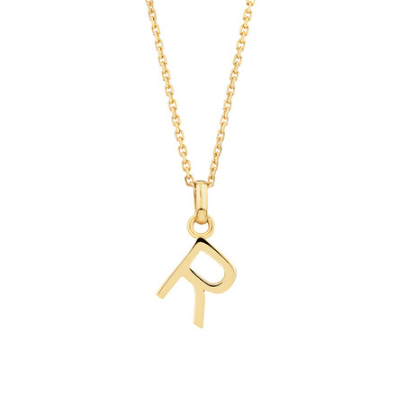 "R" Initial Pendant with Chain in 10kt Yellow Gold